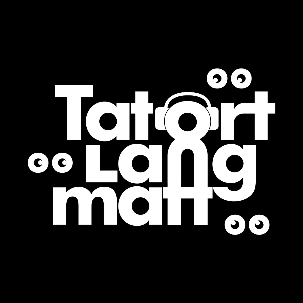 Logo des Comedy-Hörstücks «Tatort Langmatt». Weisser Schriftzug auf schwarzem Hintergrund.